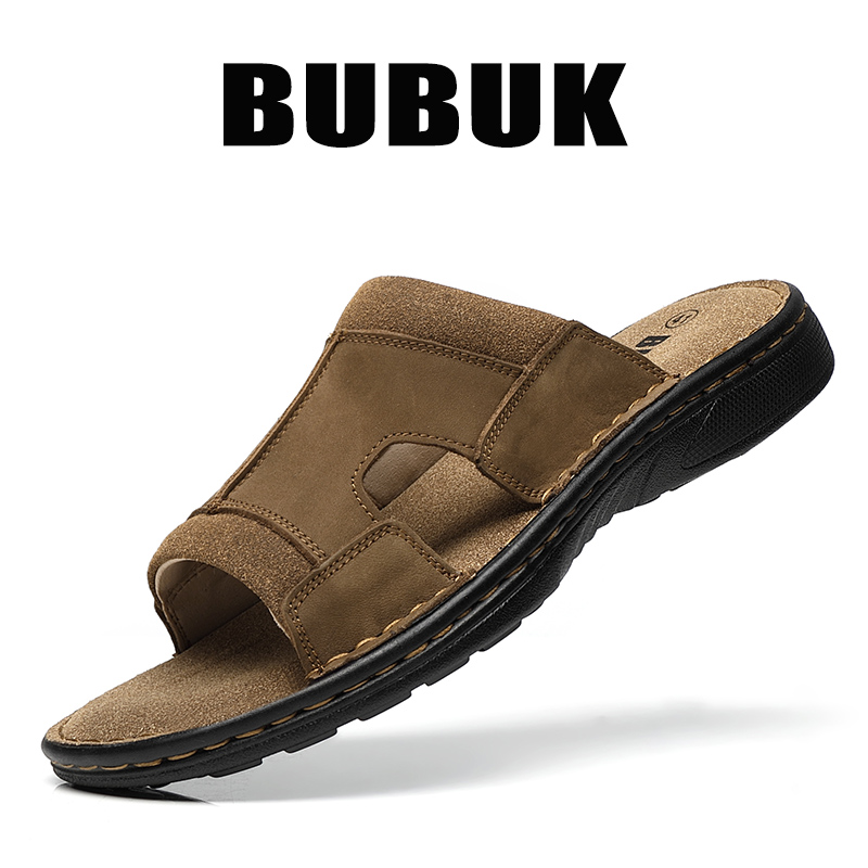 Men'S Shoes With Velcro - Bubuk Men's Outdoor Slip-On Leather Slippers,