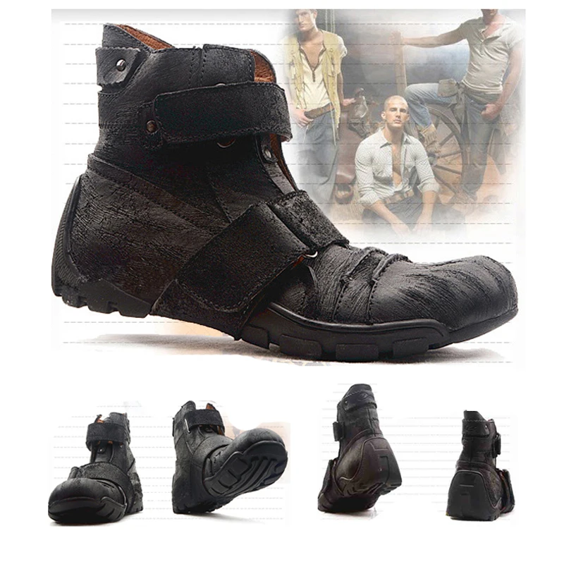Men Shoes High - Fashion Men's Genuine Leather Motorcycle Boots